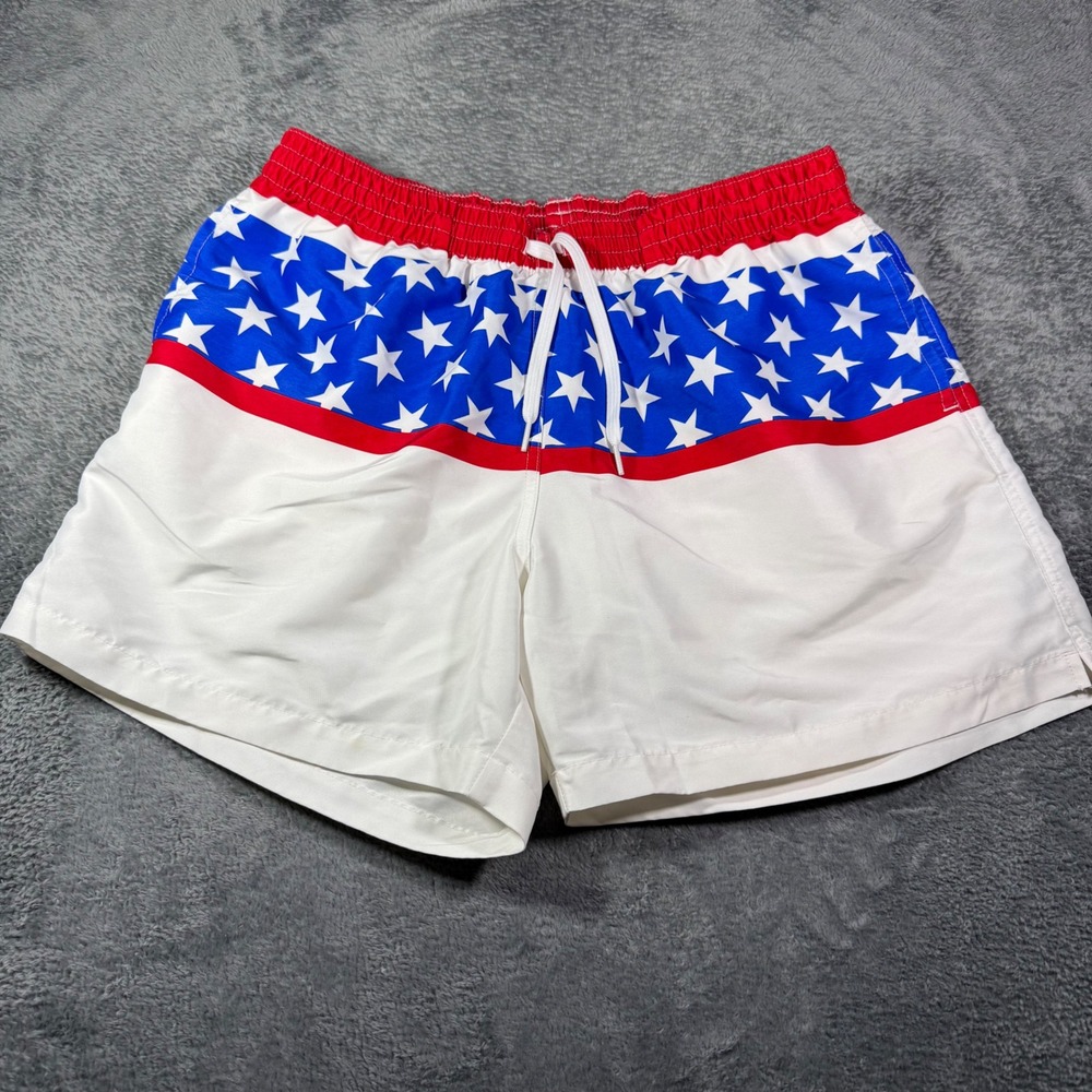 Chubbies Mens XL Patriotic Stars and Stripes Swim Trunks White Blue Red USA Made